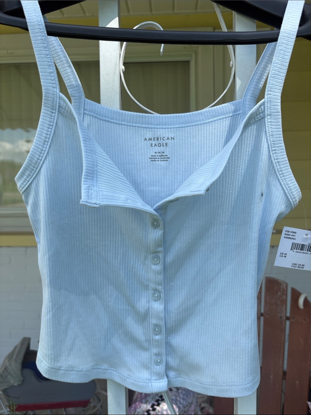 American Eagle Outfitters Light Blue Ribbed Button-Front Camisole